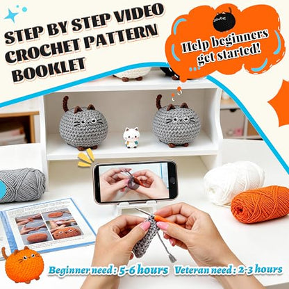 Joyclub Crochet Kit for Beginners 4 Cat Family with Video for Adults - color: Crochet Cat