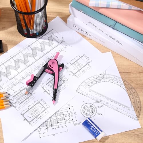 Eboot Student Geometry Math Set, Drawing Compass and 6 in, Pink - color: Pink