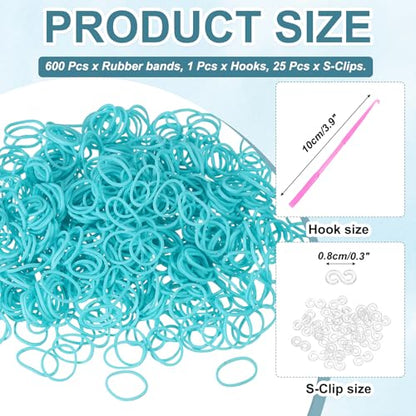 MECCANIXITY 600 Pcs Loom Rubber Bands Kit with 25 Pcs S-Clips 1-Hook Rubber Bands Refill Bracelet Making Kits for Weaving DIY Handcrafts Gift, Lake Blue - color: Lake Blue