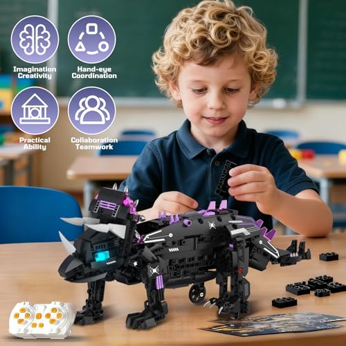 DOLIVE STEM 5 in1 Dinosaurs Building Kits for Kids Ages 8-14, Remote Control and App Controlled Dinosaur Figures Toy, Birthday Gift for 8 9 10 11 12+ Years Old