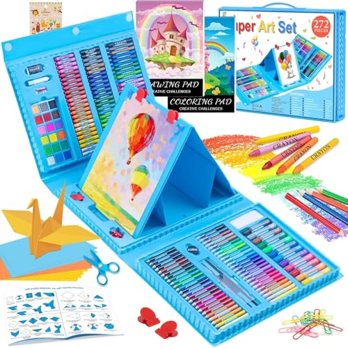 Art Supplies, 272 Pack Art Set Crafts Drawing Kit for Kids Girls Boys Teens - color: Blue