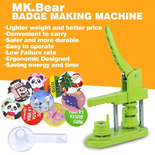 Button Maker Machine 32mm (1.25 in) for DIY Gift,Installation-Free Pin Maker Machine,Button Press Machine with Free 500pcs Button Parts & 100pcs Pictures &Adjustable Circle Cutter(Green) - size: Round 32mm (1.25 inch)