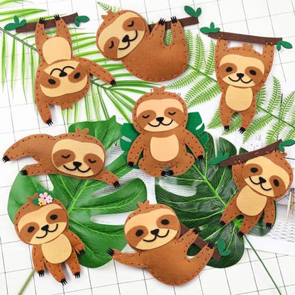 CiyvoLyeen Kids Sewing Kit Crafts – DIY Sloth & Jungle Animal Felt Crafts Sewing Set for Girls & Boys Ages 8–12 Learn to Sew 8 Cute Animal Projects - color: Sloth-8 Pcs