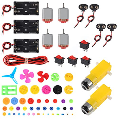 Electric DC TT Motors Kit Plastic Gears AA Battery Holder Case with Mini RC Motor 1.5-3V 15000RPM Electronic Wire Shaft Propeller 9V Battery Clip and Rocker Switch for DIY Science Projects - color: C kit