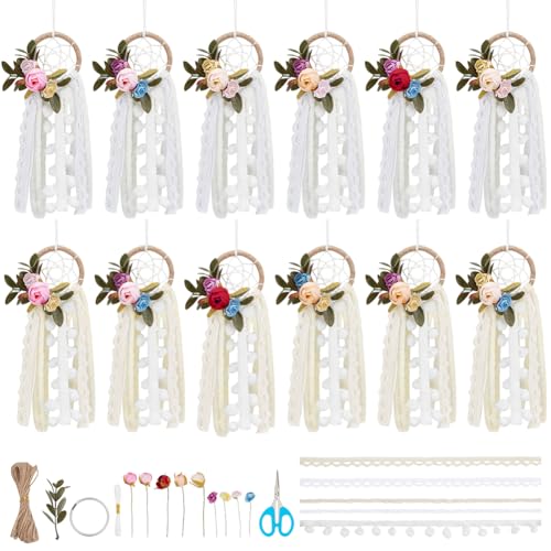 INFUNIY 12set Flower Mini Dream Catcher Kit DIY Dream Catcher Beginner Kit Make Your Own Dream Catcher Kits 6 Inch Small Dream Catchers with Instruction for Teen Room Wall Hanging Car - style: 12pcs flower