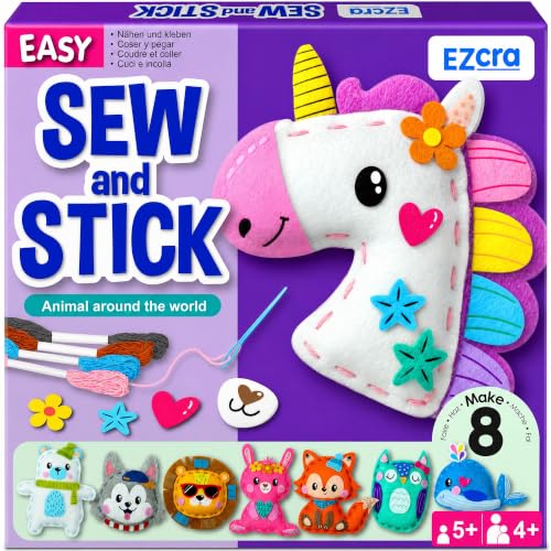 EZCRA Unicorn Sewing Kit for Kids Ages 4-8 - 8 Beginner Projects - color: Animal