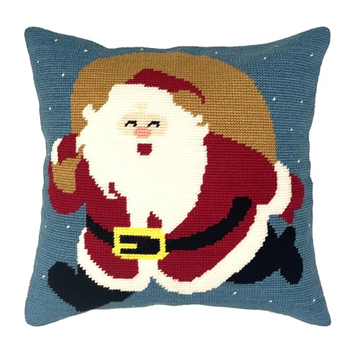 Howie's Needlepoint Needlepoint Kits for Adults, Christmas Pillow Front Cross Stitch Kit with Embroidery Pattern on Canvas, Yarn, 2 Needles and Instruction, 16 x 16inch(Santa)