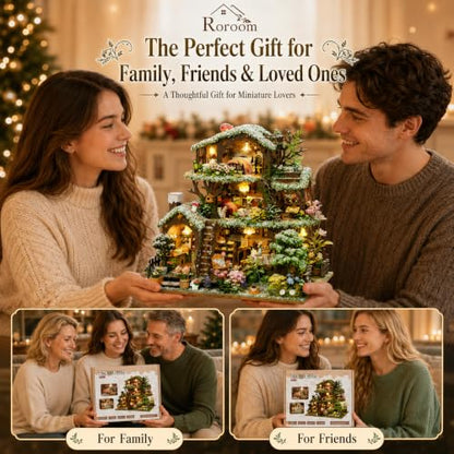 Roroom DIY Miniature House Kit, Snowy Fairy Forest House Dollhouse Kit - color: Time Tree House(snow)