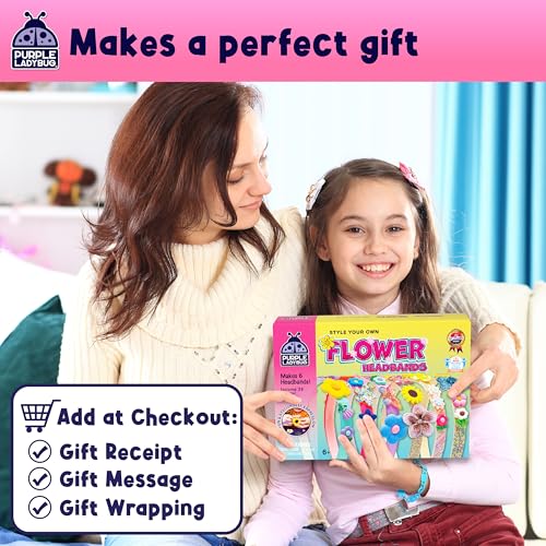 PURPLE LADYBUG Flower Headband Making Kit for Girls - Summer Toys for Kids Ages 4-8, Summer Crafts for Kids, 6 Year Old Girl Birthday Gift, Hair Accessories for Girls, Decorative Craft Activity Set - style: Flower Headbands
