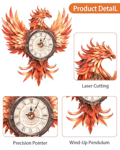 3D Puzzles for Adults-Wooden Fire Phoenix Clock Puzzle DIY Clock Model Kit