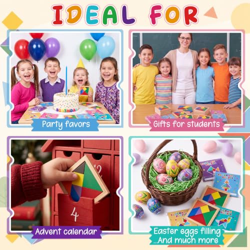 Dunzoom 50 Pack Wooden Tangram Puzzle Bulk Kid Party Favor Educational Toy