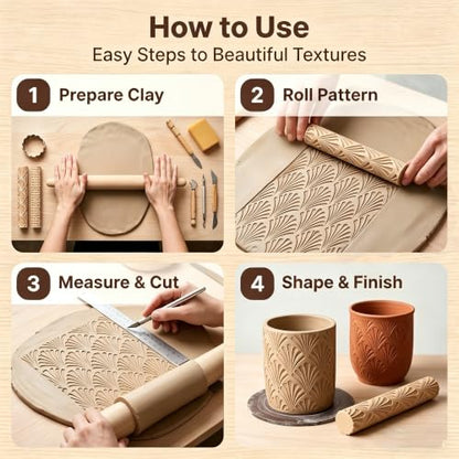 Clay Texture Rollers, 10 PCS Plastic Polymer Clay (Light Brown) - color: Light Brown-20