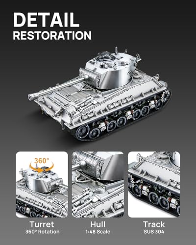 Piececool 3D Metal Puzzles for Adults, M4 Sherman Medium Tank Model Kits, Military Model Kits to Build DIY Hobbies Home Decoration Best Gifts