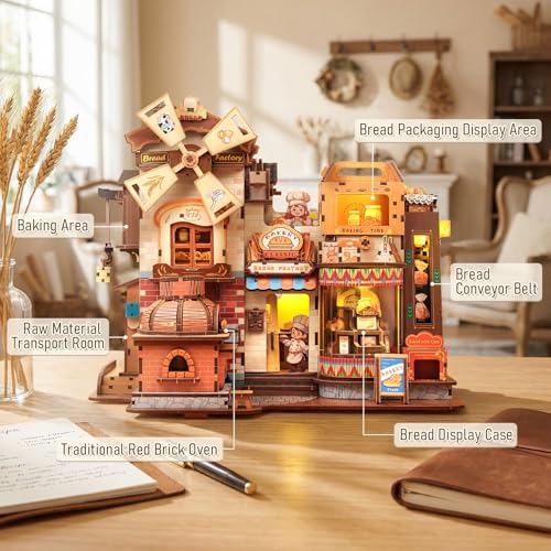 Fsolis 3D Wooden Puzzles for Adults - Mechanical Bread Factory Building Kit - color: Bread Factory