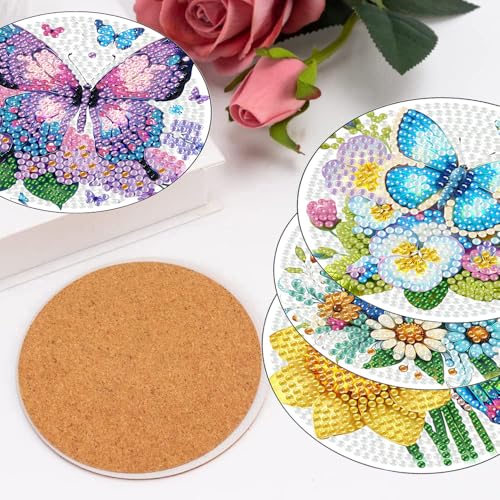 8 Pcs Diamond Art Coasters Kits, Butterfly Diamond Painting Coasters Kits - color: Butterfly