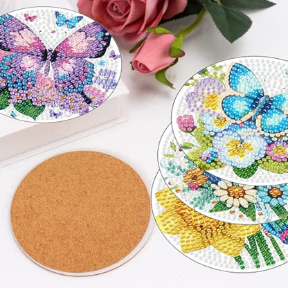 8 Pcs Diamond Art Coasters Kits, Butterfly Diamond Painting Coasters Kits - color: Butterfly