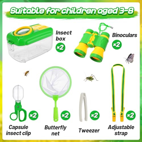 2Sets Bug Catcher for Kids - Sturdy Bugs Catching Kit Gifts with Binoculars Butterfly Net Collector Insect Catcher Tweezer, Bug Habitat Outdoor Explorer Kit for 3 4 5 6 7 8 Children
