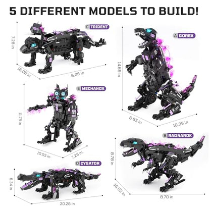 DOLIVE STEM 5 in1 Dinosaurs Building Kits for Kids Ages 8-14, Remote Control and App Controlled Dinosaur Figures Toy, Birthday Gift for 8 9 10 11 12+ Years Old