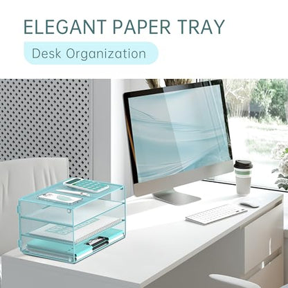 DALTACK 3 Tier Letter Tray Paper Organizer with Sliding Mesh Trays Blue - color: Blue