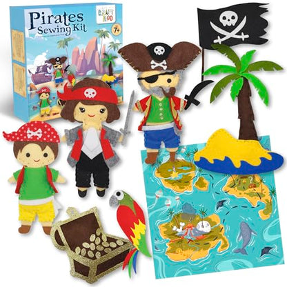 Pirates Sewing Kit for Kids Ages 8-12 - Pre-Cut Felt Pillow Plush Craft - color: Pirates Sewing Kit