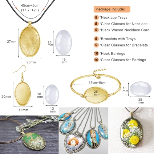 J6QIHANG Pendant Trays Set with Glass Cabochon for Jewelry Making, Oval - color: 5-Oval 02