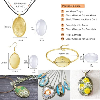 J6QIHANG Pendant Trays Set with Glass Cabochon for Jewelry Making, Oval - color: 5-Oval 02