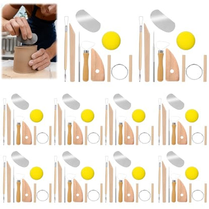 80 Pcs Pottery Tool Kit Sculpting Clay Tool Includes Clay Cutting Modeling Trimming with Wooden Handles Carving Kit for Beginners Carving Shaping