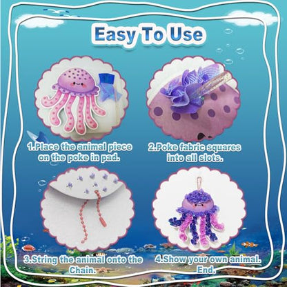 JRD&BS WINL Magical Ocean Animal Poke Art - Dolphin, Jellyfish, Seahorse, Turtle, Octopus, No-Mess Craft Kit for Kids 4-9,Marine Biology Learning Toy, Creative Gift for Preschoolers - style: marine life