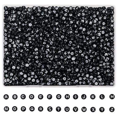 YMSDZHL Alphabet Beads A-Z 1300Pcs Letter Bead for Bracelet Jewelry Making - color: White Black