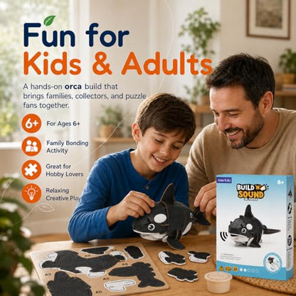 MierEdu Build 'N' Sound 3D Puzzle for Kids, Animal Puzzle with Sound Module, Educational STEM Craft Kit, FSC Paper Model Building Toy Gift for Ages 6+ - color: Orca