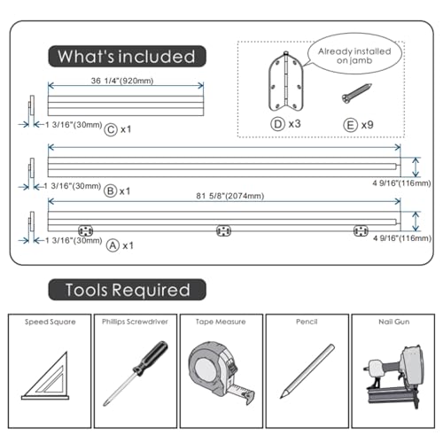 Door Jamb Frame kit with Pre-Installed Hinges & Weather Stripping, Primed Composite Door Frame Kit, Pine Wood, Assemly Required, 81.65 in x 4.57in x 1.18 in (Right Handed) - color: Pine Wood Color Right Handed