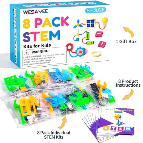 STEM Kits for Kids Science STEM Toys, 8 Bulk Solar Powered Crafts Boys Girl