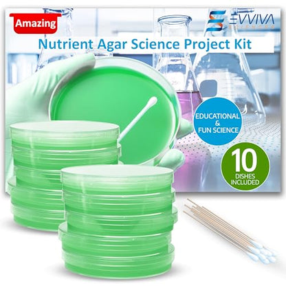 Evviva Sciences Nutrient Agar Petri Dishes Science Project Kit, Pre-Poured Agar Plates for Science Experiments, with Experiment eBook (Green) - color: Green