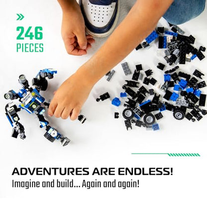 JITTERYGIT Robot Building Toy Gift for Boys, Perfect STEM Gift for Builders Ages 6, 7, 8, 9, and 10 Year Olds, Blue SnabGlider (246 Pcs) Robotryx - style: Ocean Blue - Snabglider