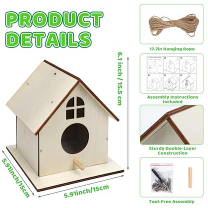 6 Pack Wooden DIY Birdhouse Kit for Kids Adults, Thickened Double-Layer Wood with Screwdrivers, Nails, Ropes, Easy Build & Paint Arts and Crafts Set for Backyard Garden Bird Watching - style: 6 Pack