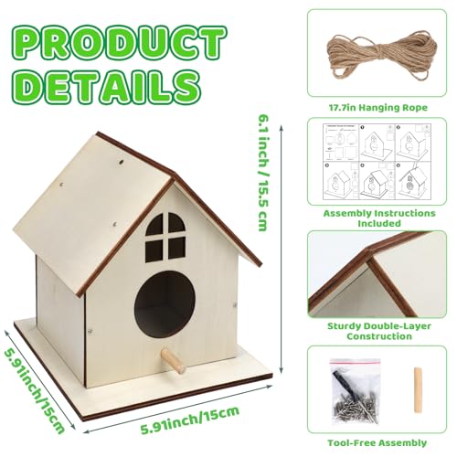 12 Pack Wooden DIY Birdhouse Kit for Kids Adults, Thickened Double-Layer Wood with Screwdrivers, Nails, Ropes, Easy Build & Paint Arts and Crafts Set for Backyard Garden Bird Watching - style: 12 Pack