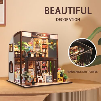Flever Dollhouse Miniature DIY House Kit Creative Room with Furniture for Romantic Valentine's Gift(Time of Coffee) - color: Time of Coffee