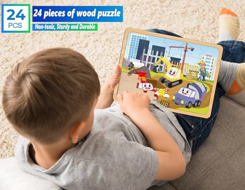 Wooden Jigsaw Puzzles for Kids Ages 4-6, 4-Pack 24-Piece Animal Puzzles Toy - color: Boys