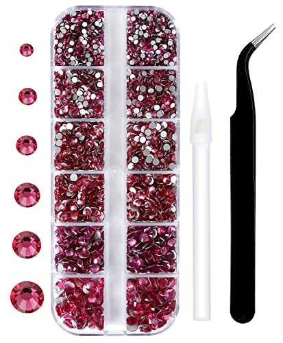 12 Grids 3792pcs Rose Flatback Rhinestones Set for Nail, Art, Crafts, Makeup, Tumblers Glitter Round with Tweezers and Picking Pen(SS6~SS20) - color: Lt.Rose
