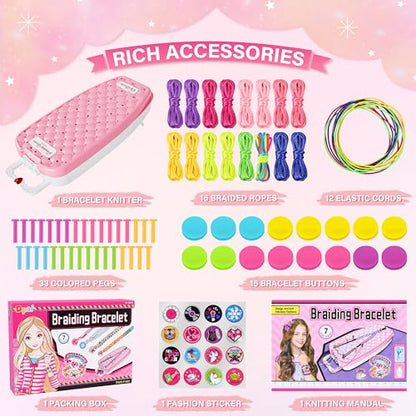 Friendship Bracelet Making Kit for Girls Ages 6-12, DIY Jewelry Craft Toy - color: Pink
