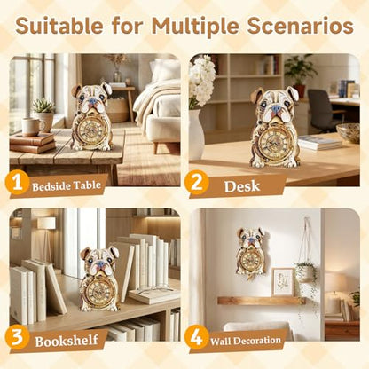 Kosmickiss 3D Puzzles for Adults, Wooden Bulldog Wall Clock Model Kits - color: Bulldog