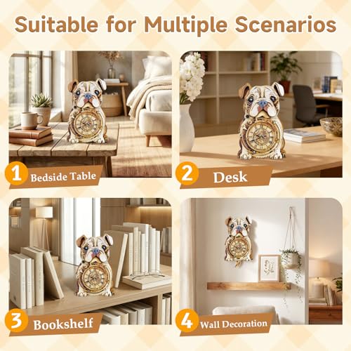 Kosmickiss 3D Puzzles for Adults, Wooden Bulldog Wall Clock Model Kits - color: Bulldog