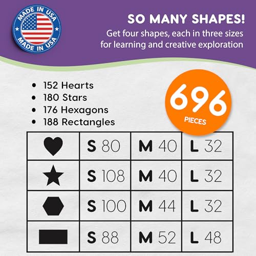 Heart Star Hexagon Rectangle Cutouts, Neon, 696 Piece, Classroom Decor - color: Neon - Heart, Star, Hexagon, Rectangle