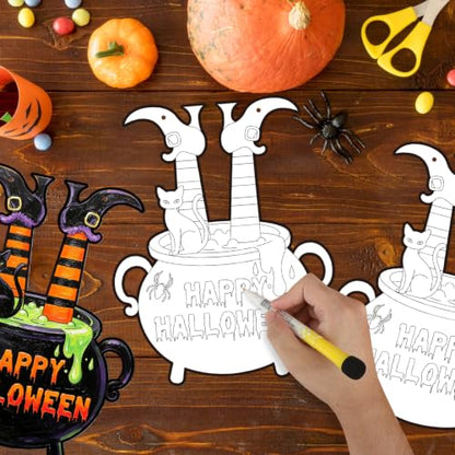 24 Pcs Halloween Coloring Wreath Crafts Color Your Own Witch Pot Crafts - color: Cauldron.24