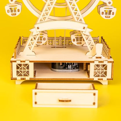 DIY Wooden Ferris Wheel Music Box Kit, 3D Wooden Puzzle & Mechanical Model Building Kit, Rotating Ferris Wheel Craft Kit, Ages 14+, Fur Elise