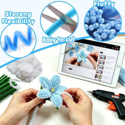 5-Color Blue Pipe Cleaner Flower Kit,300 Pcs Pipe Cleaners Craft - color: Blue