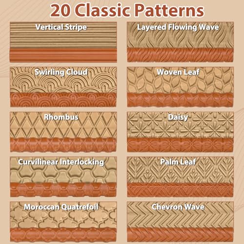 20 Pcs Clay Texture Rollers Set, 3D-Printed Clay Pottery Tools - size: 5 Inch