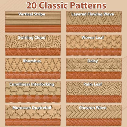 20 Pcs Clay Texture Rollers Set, 3D-Printed Clay Pottery Tools - size: 5 Inch