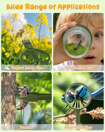 Bug Catcher for Kids,Kids Microscope,3-in-1 Insect Catching Kit for Kid - color: Dark green