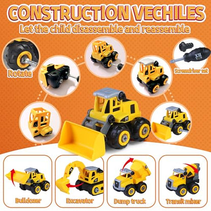 YIDESTARS Sensory Bin Large Take Apart Trucks for Toddlers 3+